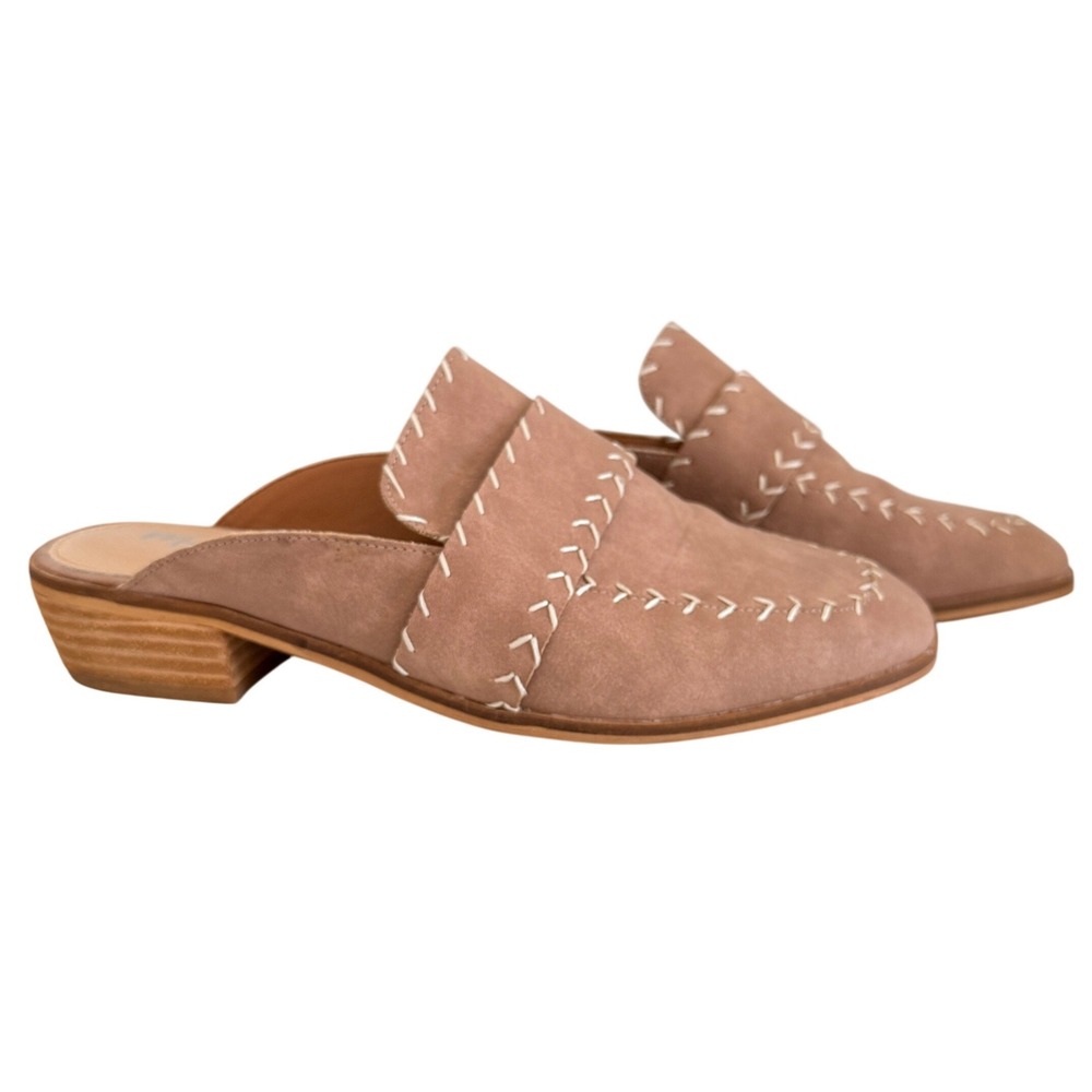 Mi.Im Whipstitch Pointed Toe Mules Womens 8 Tan Slip On Block Heel Flats
